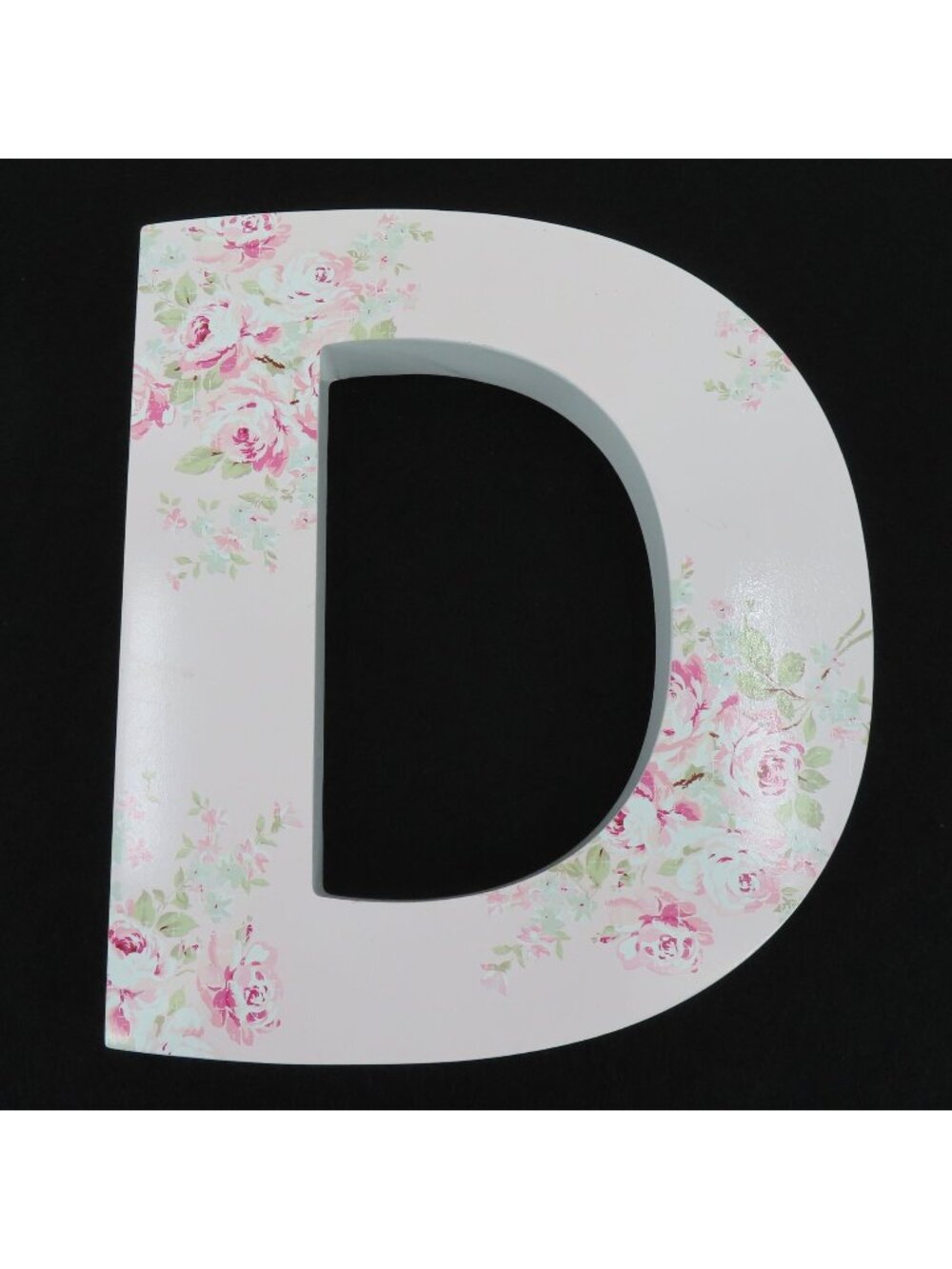 Simply Shabby Chic D Letter Initial Pink Rose Flower Print Wall Hanging Decor